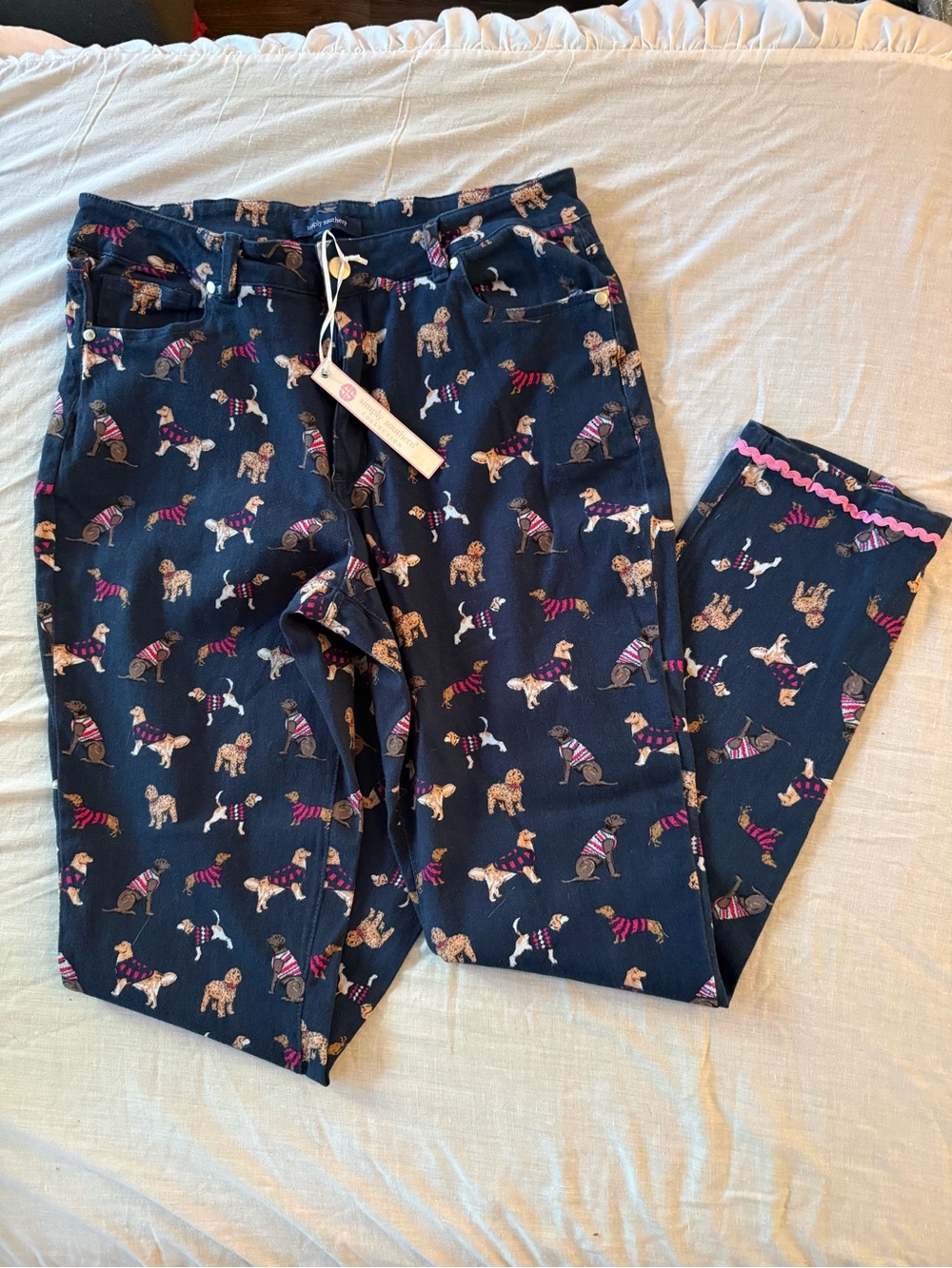 Simply Southern Sz L Navy Blue Dog Print Pants